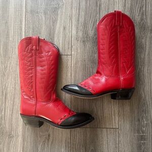 Old West Vintage Red Leather Cowboy Boots
